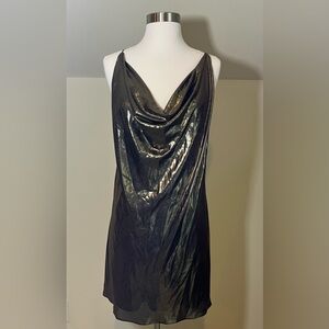 NWOT Haute Hippie Morton Gold Lamé Cowl Slip Dress size large